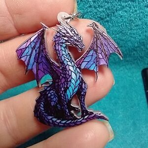 Purple blue dragon acrylic wire earrings fantasy